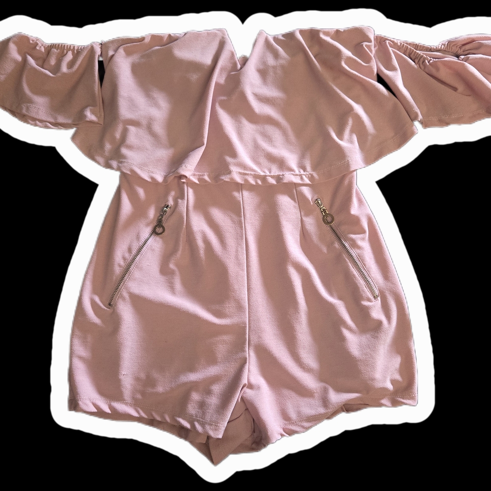 Pink Off-Shoulder Kids Romper.